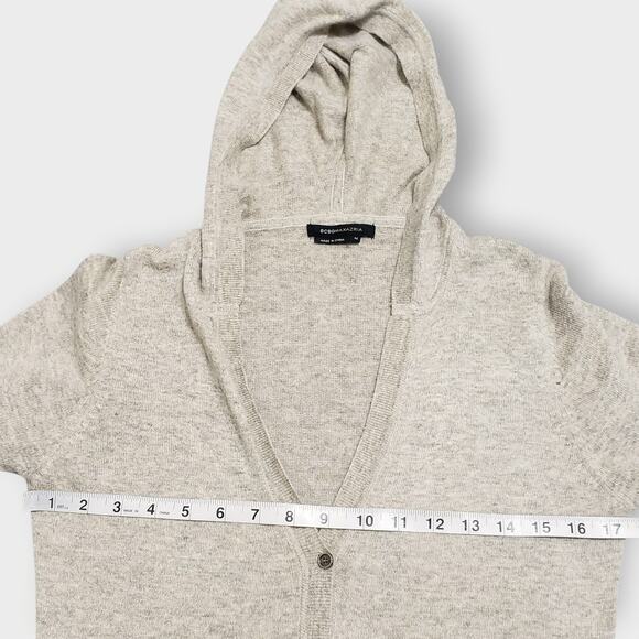 BCBGMAXAZRIA Angora Cashmere Tie Front Longline Hooded Cardigan Oatmeal Sz Med - Picture 10 of 13